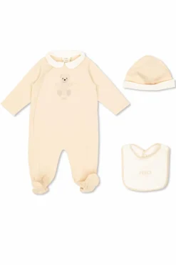 Fendi Kids PINK Set: bodysuit, hat and bib