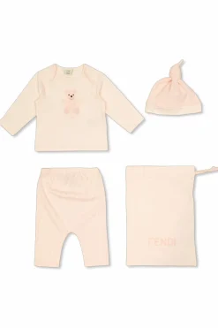 Fendi Kids PINK Set: cap, long-sleeved t-shirt, and trousers