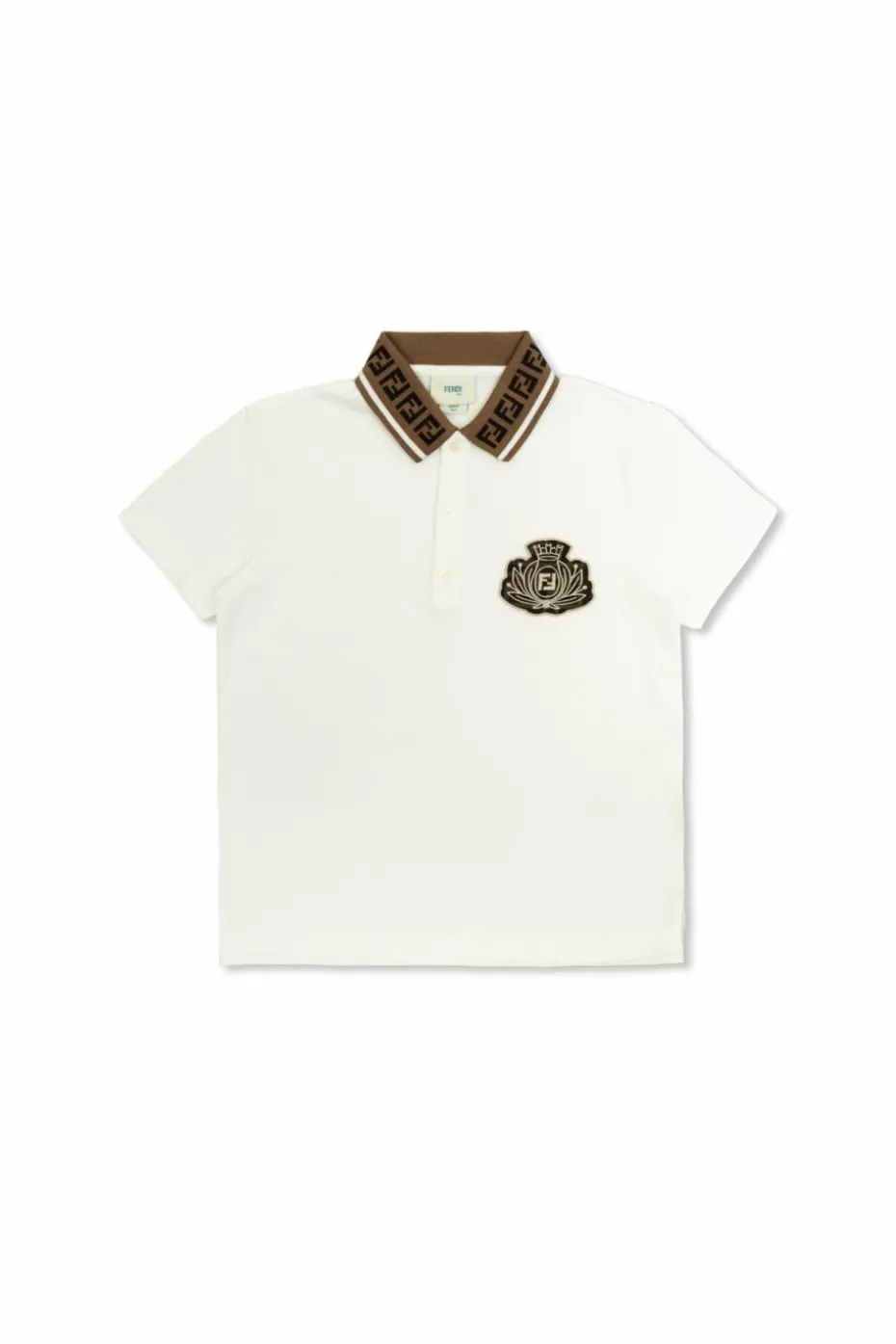 Fendi Kids WHITE Cotton polo with logo patch