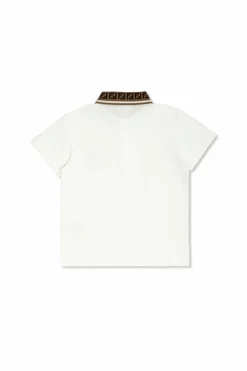 Fendi Kids WHITE Cotton polo with logo patch