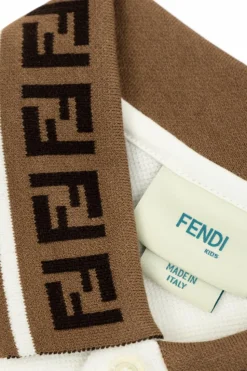 Fendi Kids WHITE Cotton polo with logo patch