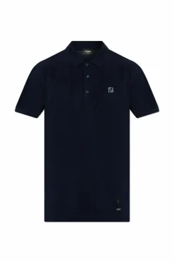 Fendi NAVY BLUE Polo with logo-shaped appliquƩ