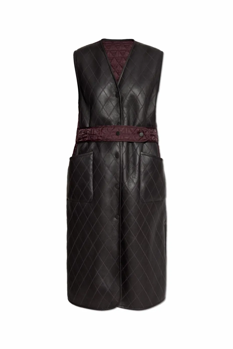 Fendi PURPLE Long padded vest with leather front
