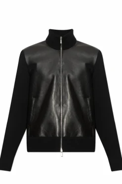 FERRAGAMO BLACK Cardigan with leather front