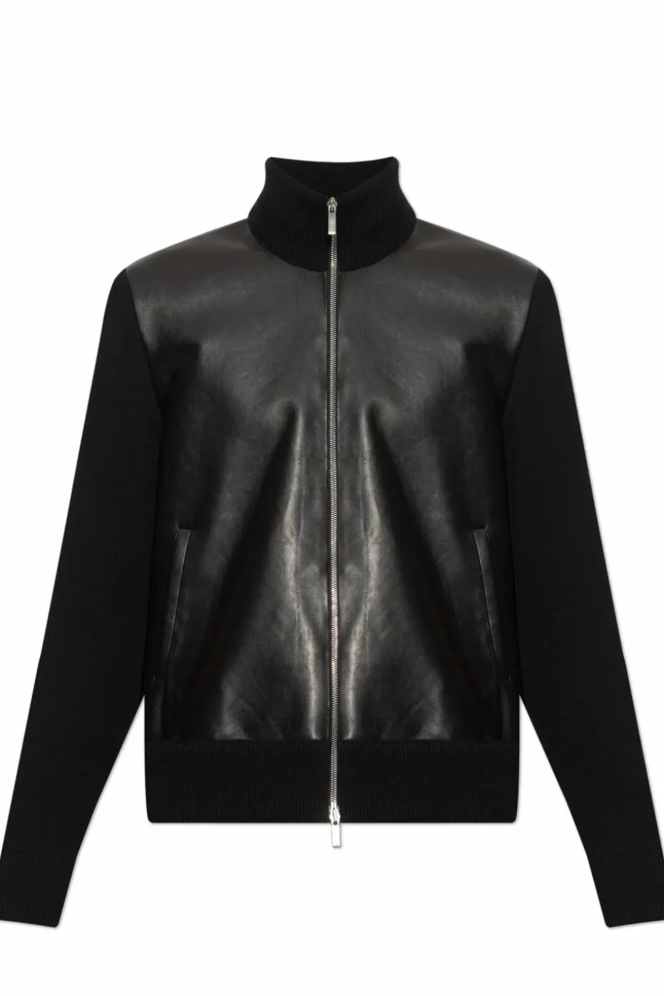 FERRAGAMO BLACK Cardigan with leather front