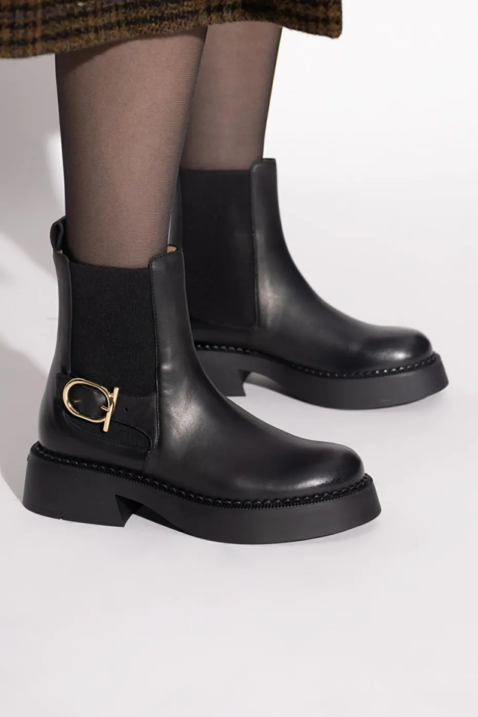 FERRAGAMO BLACK Chelsea boots `Tia`