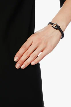 FERRAGAMO BLACK ‘Gancini’ braided bracelet