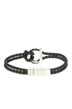 FERRAGAMO BLACK ‘Gancini’ braided bracelet