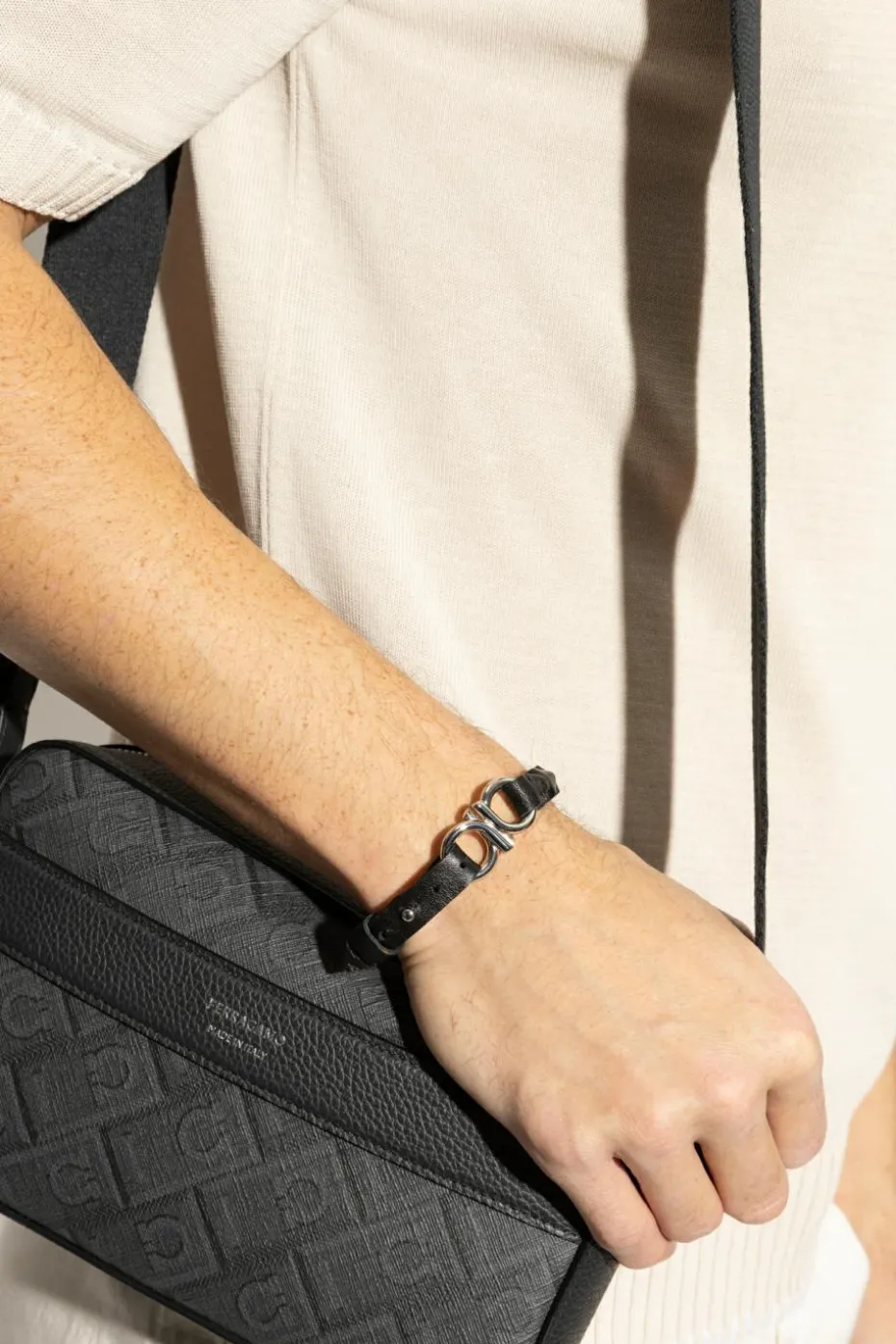 FERRAGAMO BLACK Leather bracelet