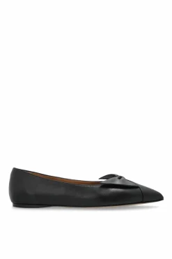 FERRAGAMO BLACK Leather ballet flats with a bow