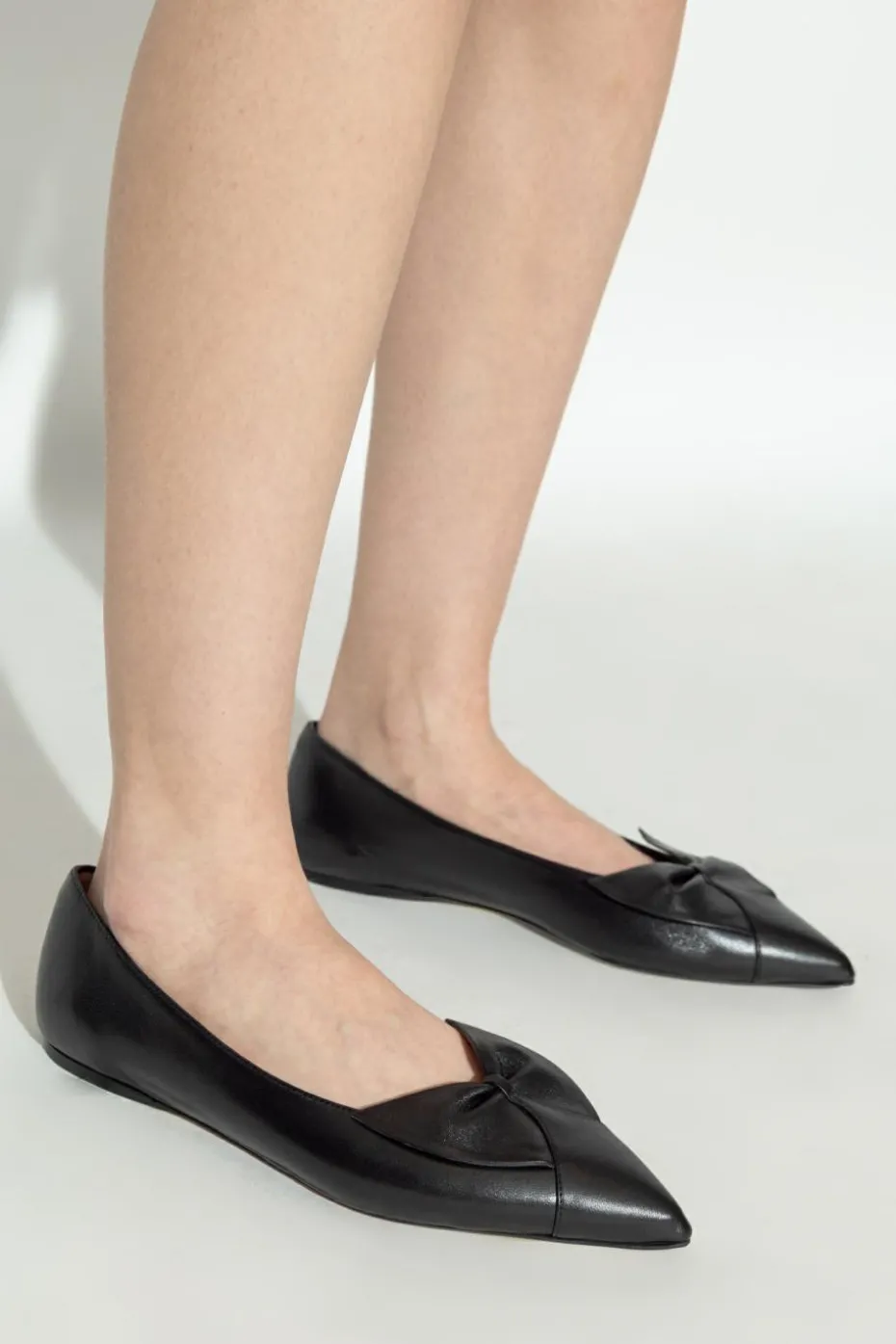 FERRAGAMO BLACK Leather ballet flats with a bow