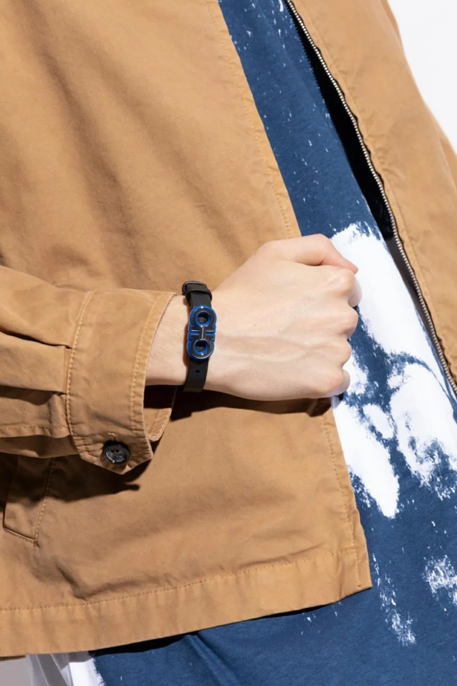 FERRAGAMO BLACK Leather bracelet