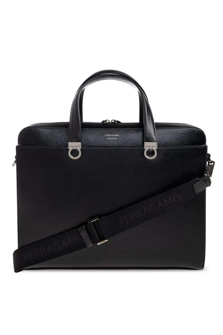 FERRAGAMO BLACK Leather briefcase with logo