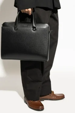 FERRAGAMO BLACK Leather briefcase with logo