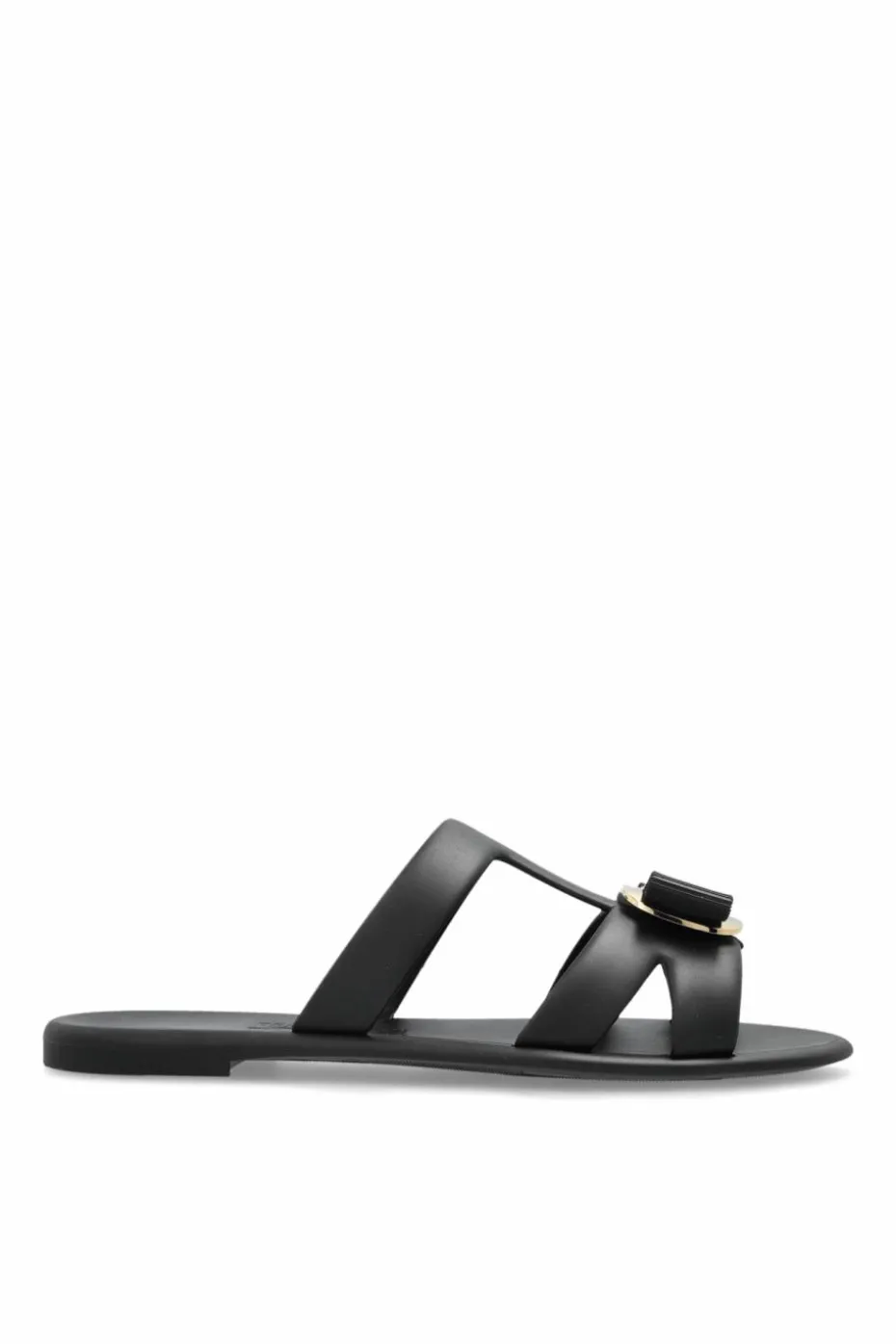 FERRAGAMO BLACK Rubber slides with application