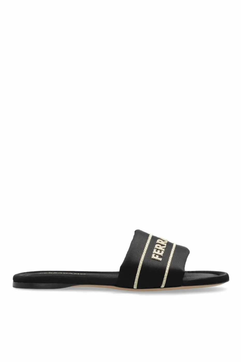 FERRAGAMO BLACK Satin mules with logo