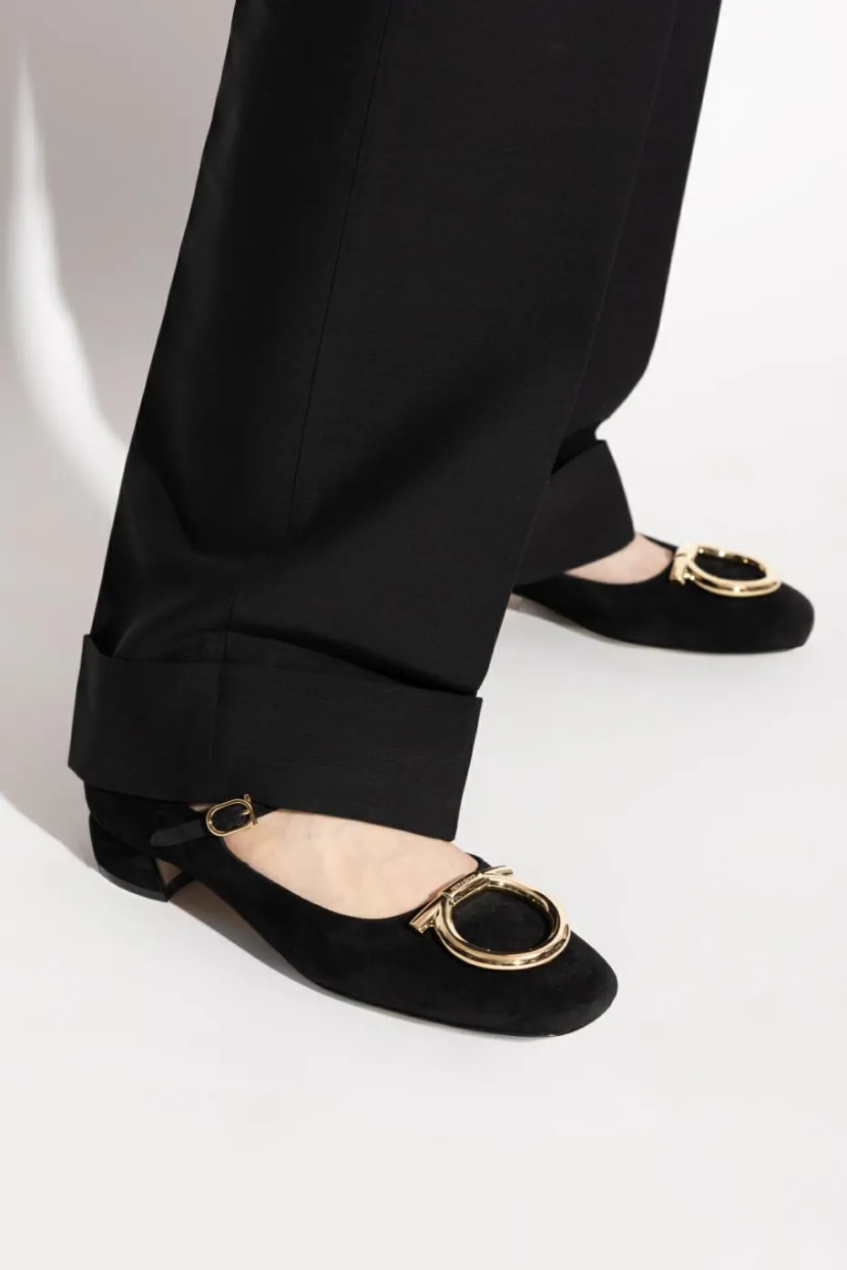 FERRAGAMO BLACK Suede high-heeled shoes