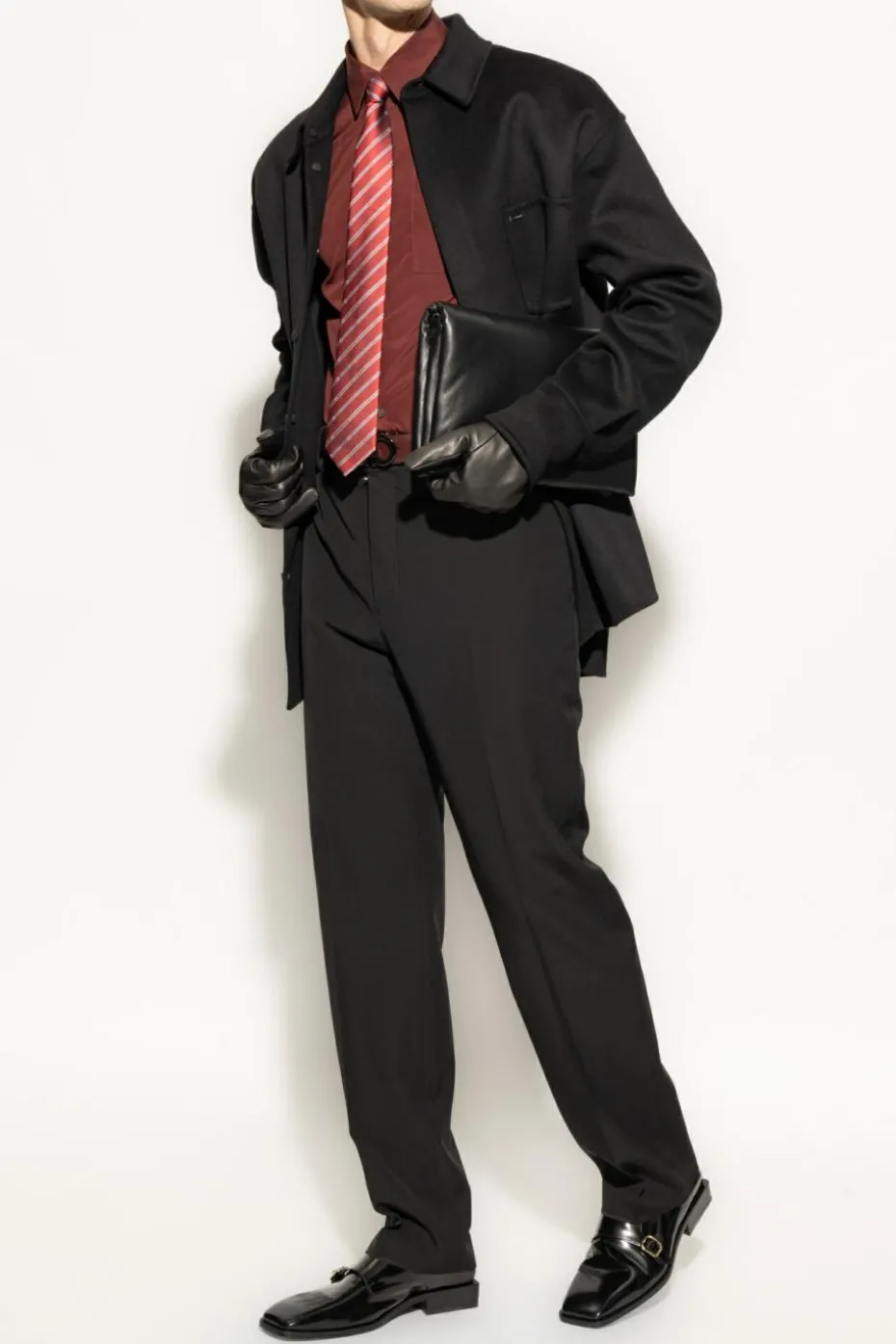 FERRAGAMO BLACK Wool pants with crease
