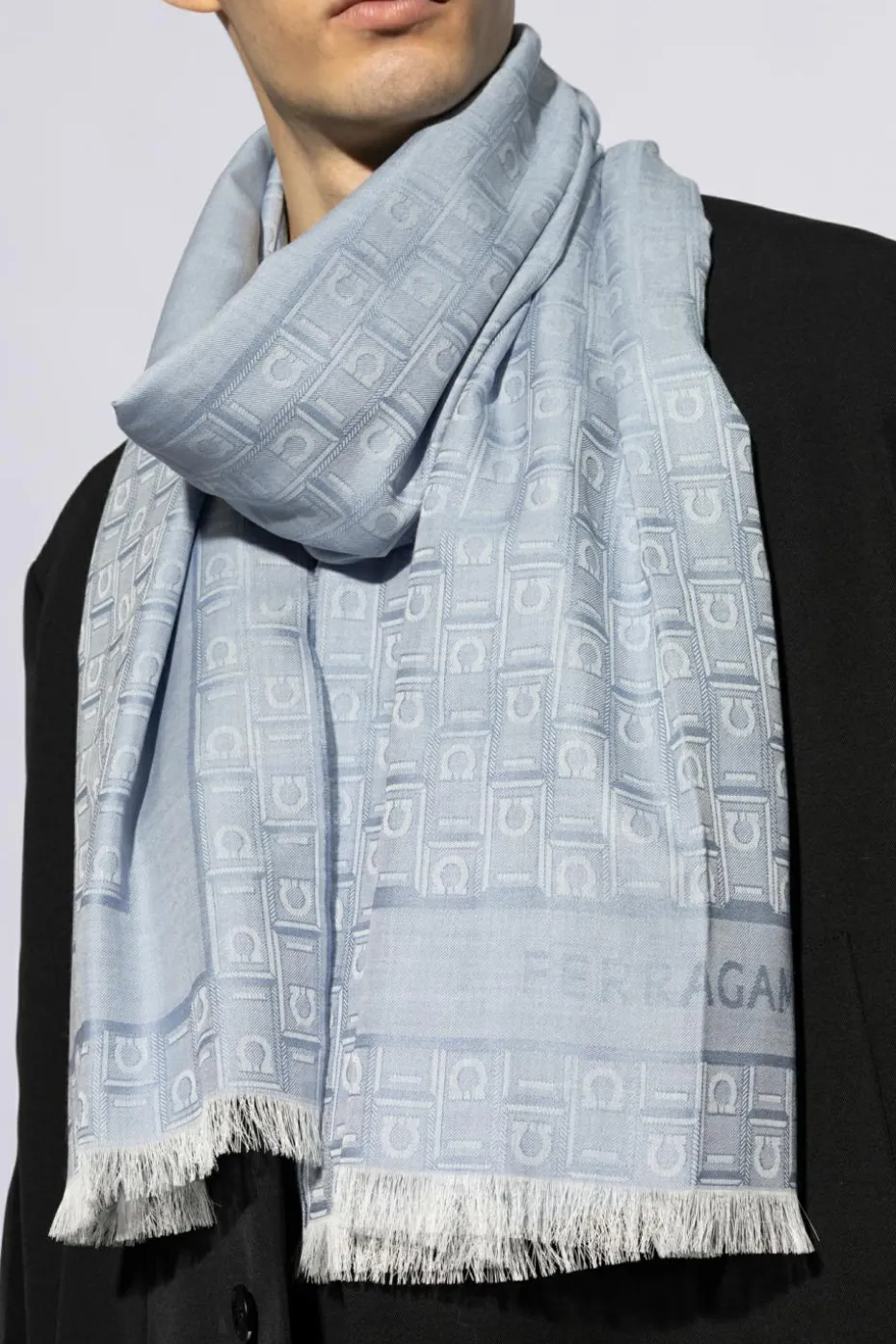 FERRAGAMO BLUE Scarf with logo