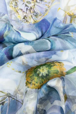 FERRAGAMO BLUE Silk scarf with floral motif
