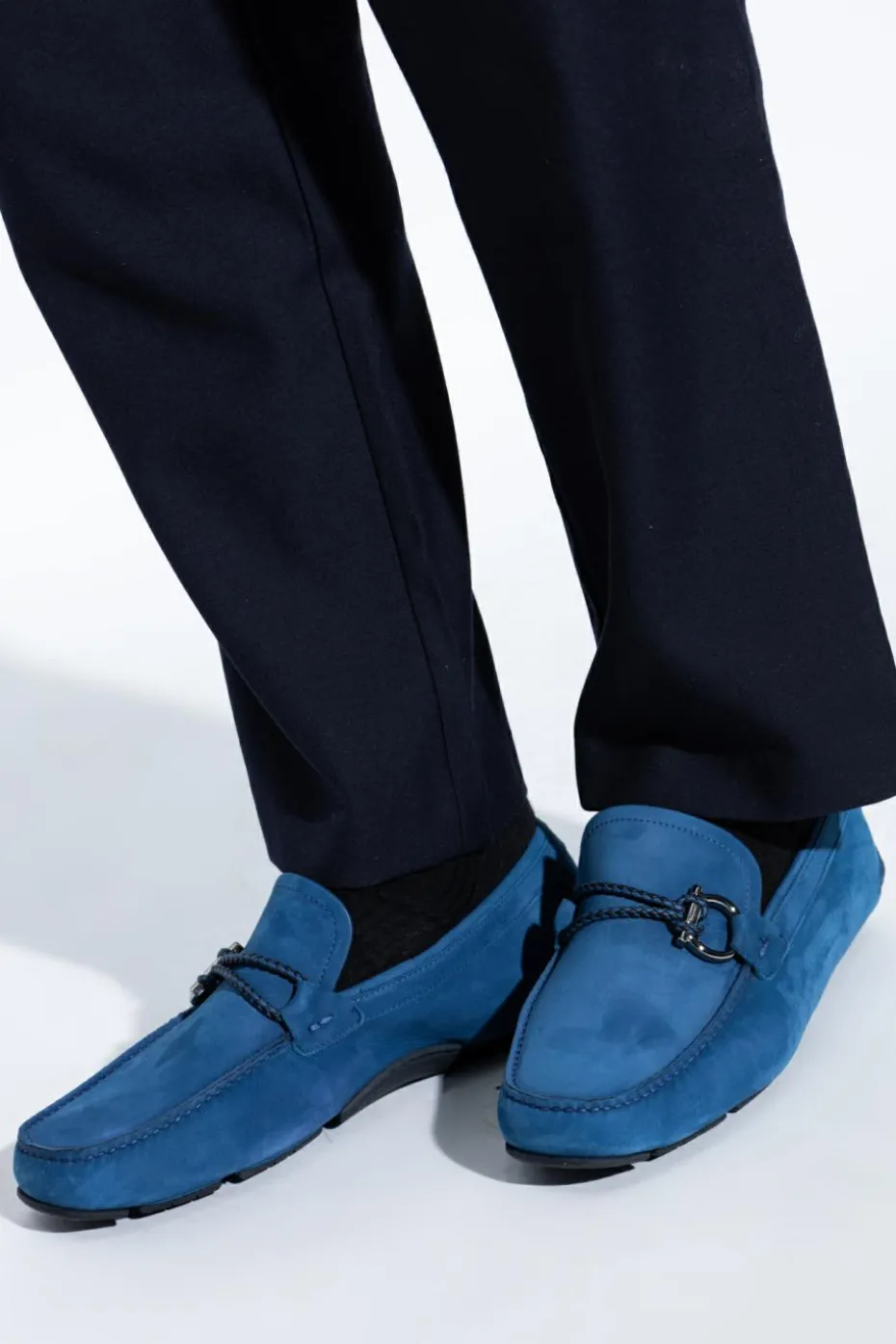 FERRAGAMO BLUE Suede loafers Front