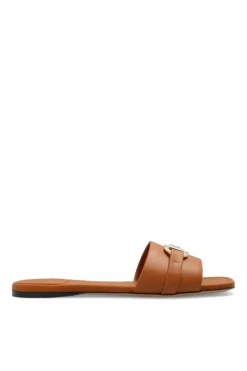 FERRAGAMO BROWN āLeahā leather slides