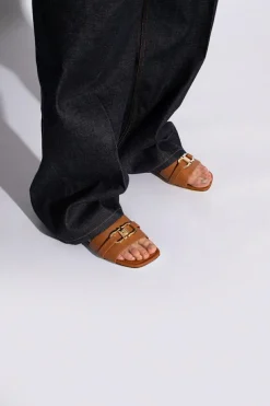 FERRAGAMO BROWN ‘Leah’ leather slides