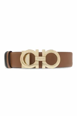 FERRAGAMO BROWN Leather belt with logo