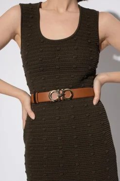 FERRAGAMO BROWN Leather belt with logo