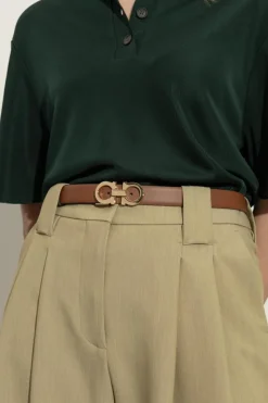 FERRAGAMO BROWN Reversible belt with logo