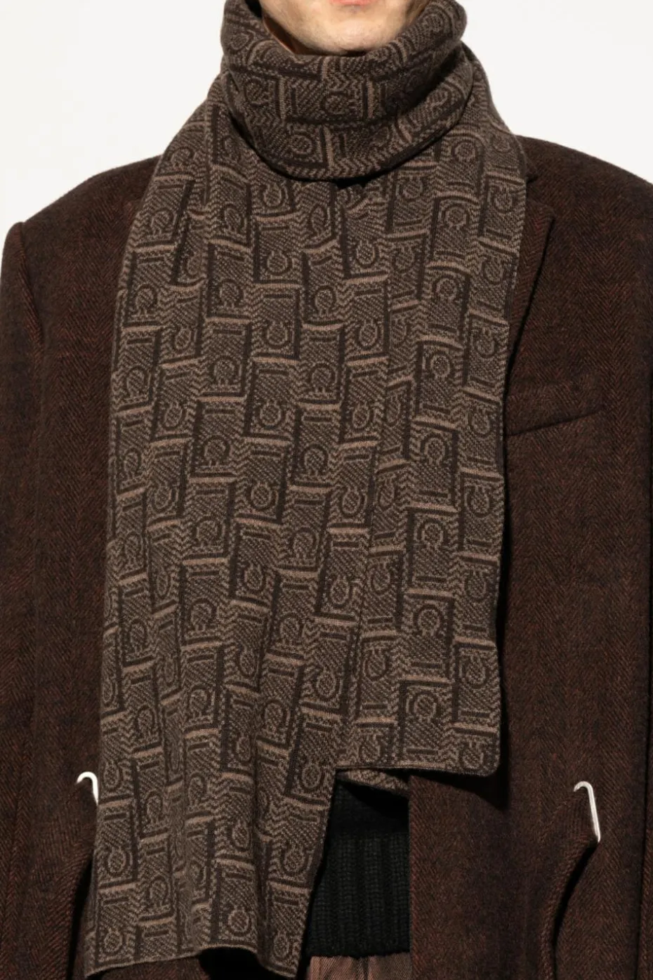 FERRAGAMO BROWN Scarf with monogram