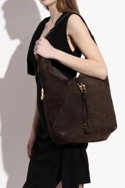 FERRAGAMO BROWN Suede shopper bag