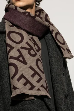 FERRAGAMO BROWN Wool scarf with monogram