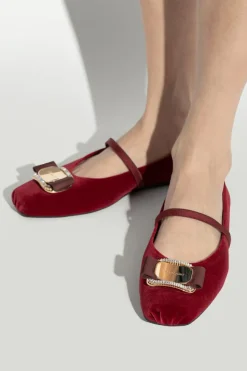 FERRAGAMO BURGUNDY Velvet ballerinas Zina