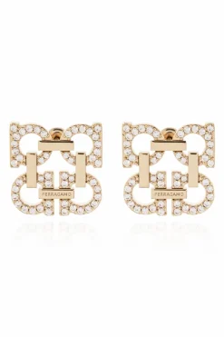 FERRAGAMO GOLD Earrings with shimmering crystals