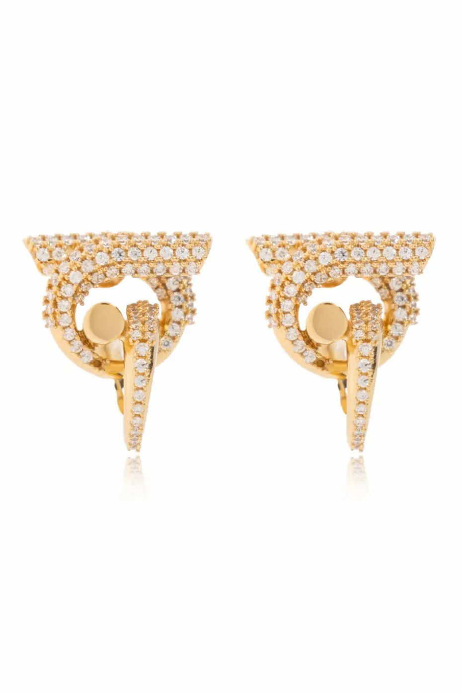 FERRAGAMO GOLD Logo-shaped earrings with shimmering crystals.