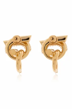 FERRAGAMO GOLD Logo-shaped earrings with shimmering crystals.