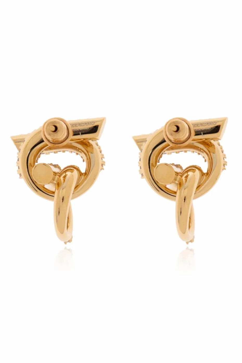 FERRAGAMO GOLD Logo-shaped earrings with shimmering crystals.