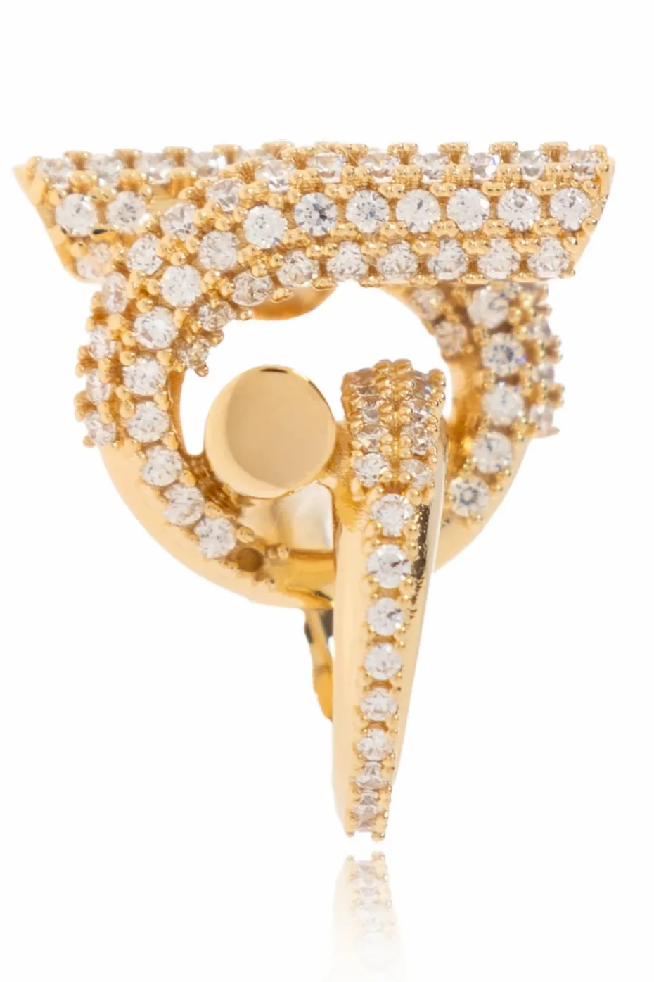 FERRAGAMO GOLD Logo-shaped earrings with shimmering crystals.
