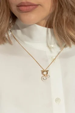 FERRAGAMO GOLD Necklace with pearl pendant