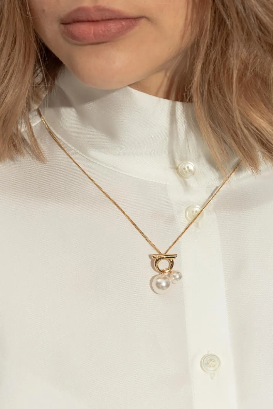 FERRAGAMO GOLD Necklace with pearl pendant