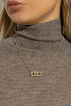 FERRAGAMO GOLD Necklace with a pendant adorned with sparkling crystals