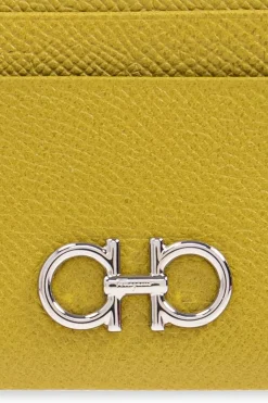 FERRAGAMO GREEN Card case with app in the shape of a logo
