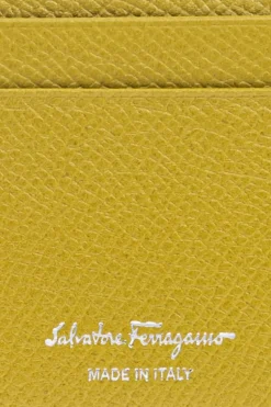 FERRAGAMO GREEN Card case with app in the shape of a logo