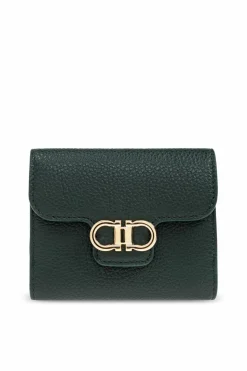 FERRAGAMO GREEN Leather wallet with logo