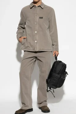 FERRAGAMO GREY Denim shirt with logo patch