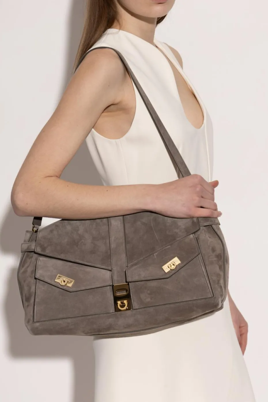 FERRAGAMO GREY Shoulder bag Hug Large