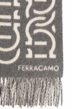 FERRAGAMO GREY Wool scarf with logo