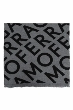 FERRAGAMO GREY Wool scarf with monogram