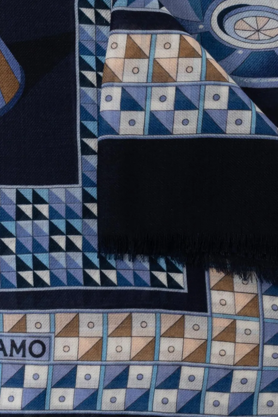 FERRAGAMO NAVY BLUE Cashmere scarf with print